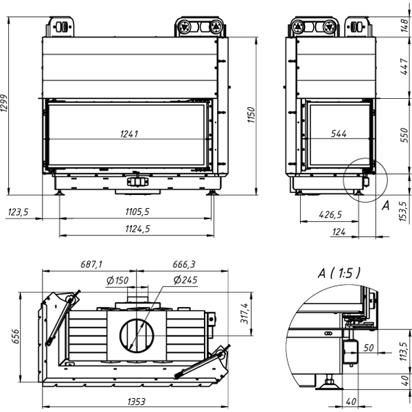 Камінна топка Gavryliv&Sons 120x51x54 G фото 2, ціна Камінна топка Gavryliv&Sons 120x51x54 G фото 1, ціна