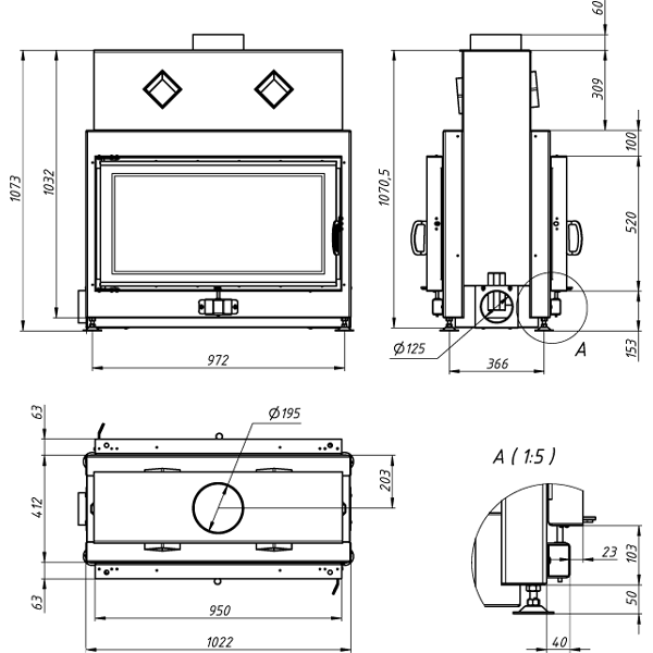 Камінна топка Gavryliv&Sons 95x52 T фото 2, ціна Камінна топка Gavryliv&Sons 95x52 T фото 1, ціна