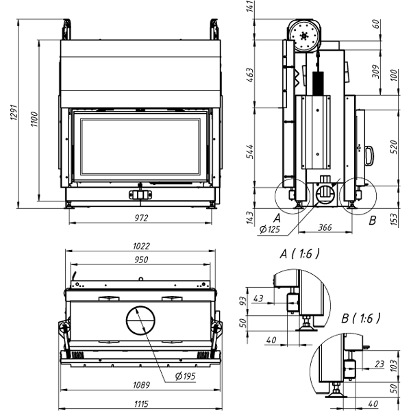 Камінна топка Gavryliv&Sons 95x52 TG фото 2, ціна Камінна топка Gavryliv&Sons 95x52 TG фото 1, ціна